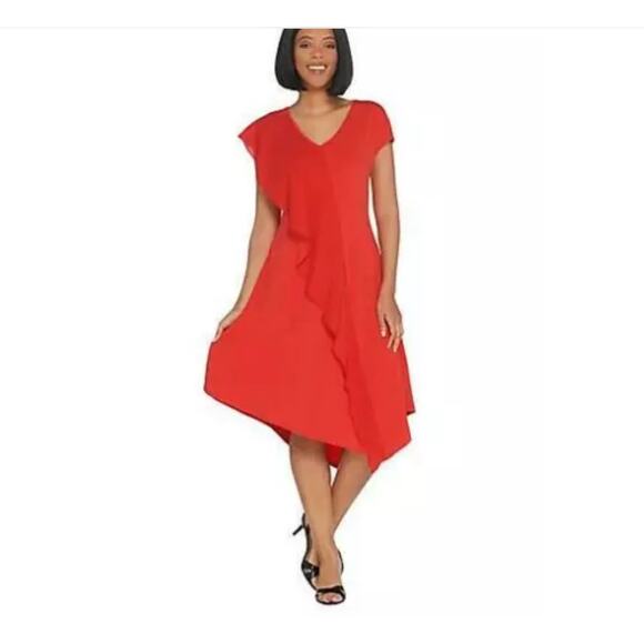 H-by Halston Jet Set Jersey Midi Dress Sz LP - Picture 1 of 5